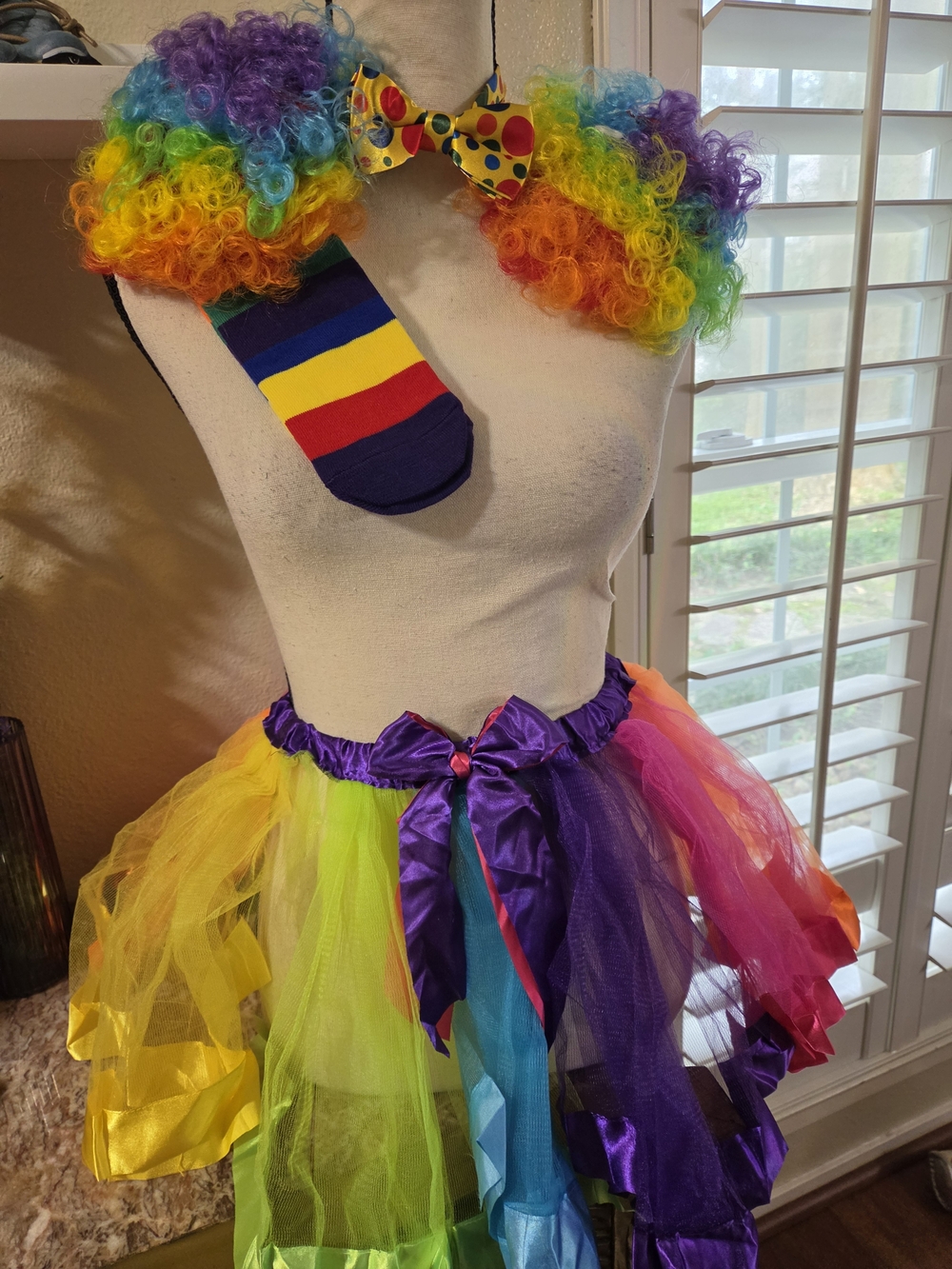 Girl's Shinymoon 7 Pcs Rainbow Clown Costume Set w/Colorful Tutu & Wigs (4-7 Yrs